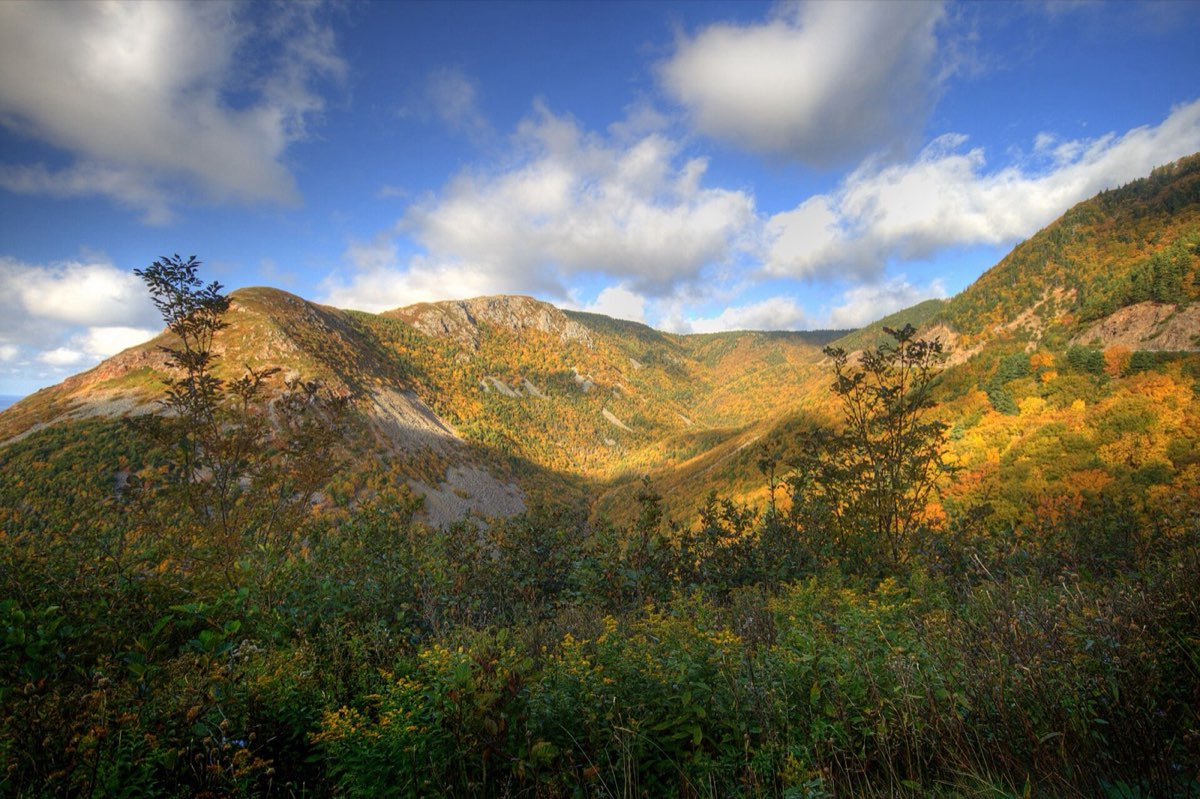 A winding coastal road above the sea on the Cabot Trail