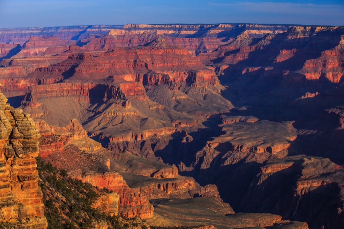 The Grand Canyon seen from the South Rim at golden hour
