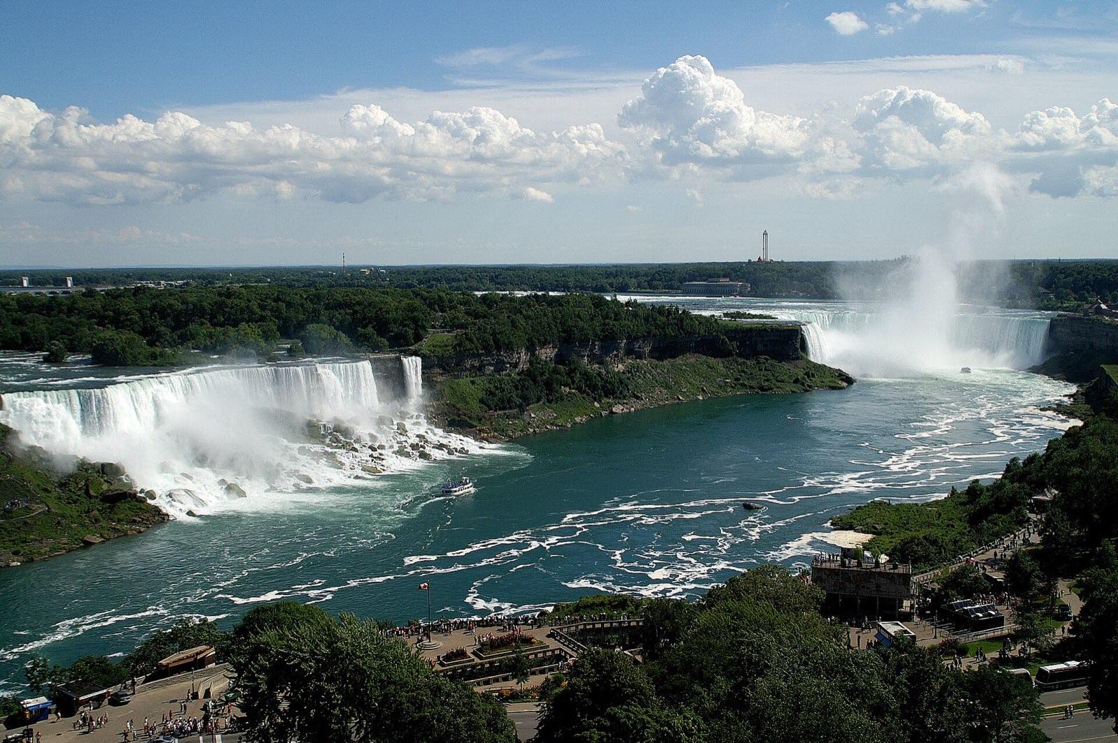 The American Falls and Horseshoe Falls seen together across the Niagara gorge