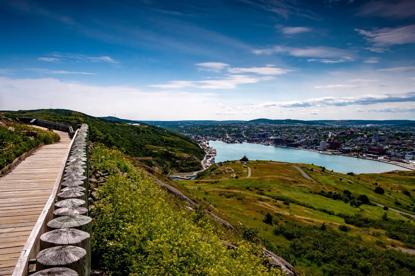 The boardwalk on Signal Hill above St. John's harbour and the city's coloured houses